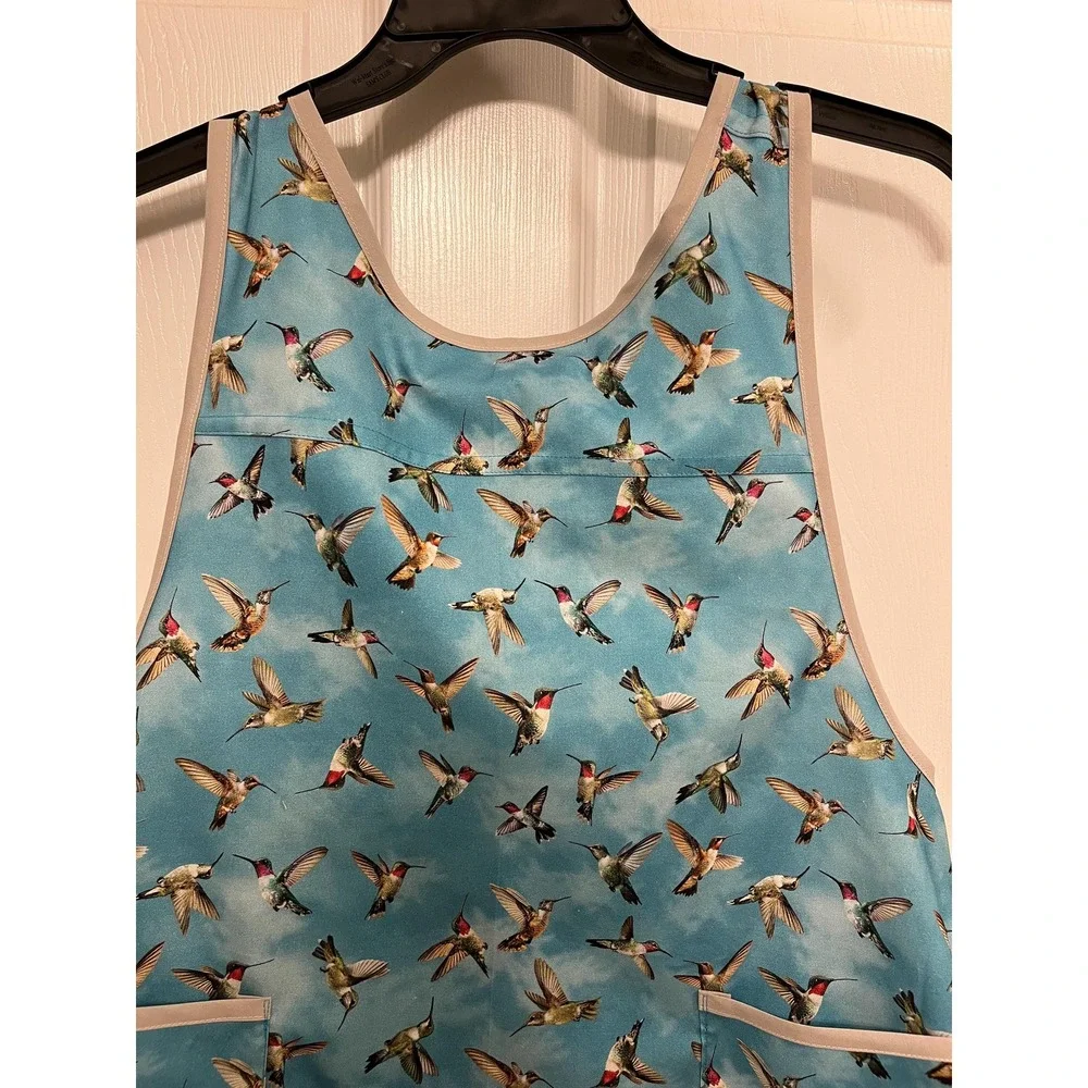 Criss Cross Apron Pockets: Hummingbird Print, S-L Cottagecore Crossback Apron